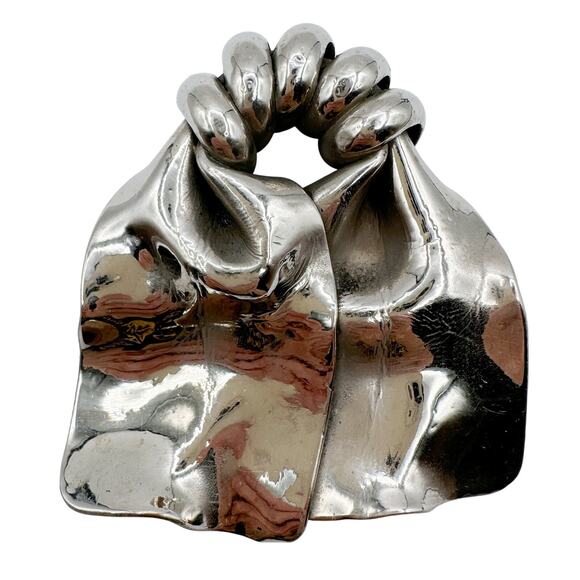 1940s H. Pomerantz Huge Epic Silver Tone Modernist Brooch MCM Biomorphic Bow - Picture 1 of 13